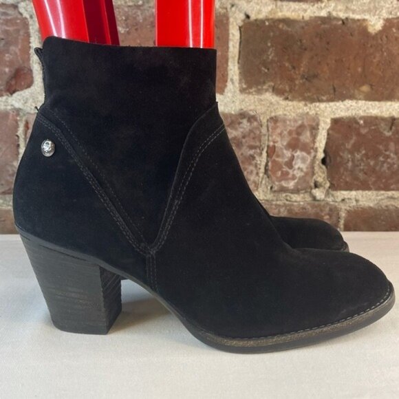 Paul Green Nora Black Waterproof Suede Heeled Booties Sz 7 - Picture 1 of 8